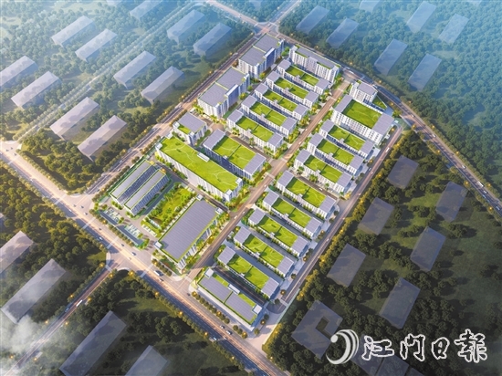 位于鶴城鎮(zhèn)的澳灣奎地電子科技產(chǎn)業(yè)園項目，是鶴山市單體最大的園林式“工改工”項目。圖為項目效果圖。