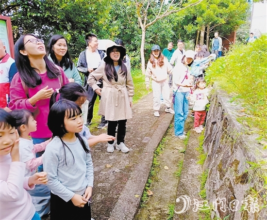 在工作人員的帶領(lǐng)下，家長和孩子沿著七星坑保護(hù)區(qū)自然科普徑認(rèn)真觀察。