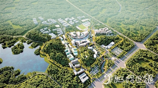 南粵學(xué)院（暫定名）是全國第二所校本部設(shè)在縣級(jí)市的高等本科院校，將結(jié)合地方產(chǎn)業(yè)發(fā)展，開設(shè)智能制造、航空、信息、經(jīng)管、法律等相關(guān)學(xué)科專業(yè)。圖為項(xiàng)目效果圖。