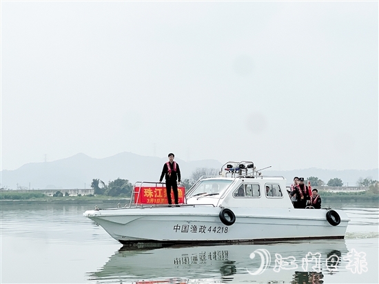 執(zhí)法人員在西江支流新會段進(jìn)行巡查。